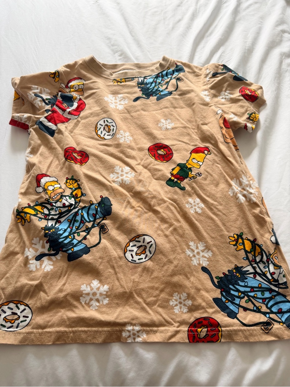 H&M Beige Kids Short Sleeve Tee with Holiday Character Print